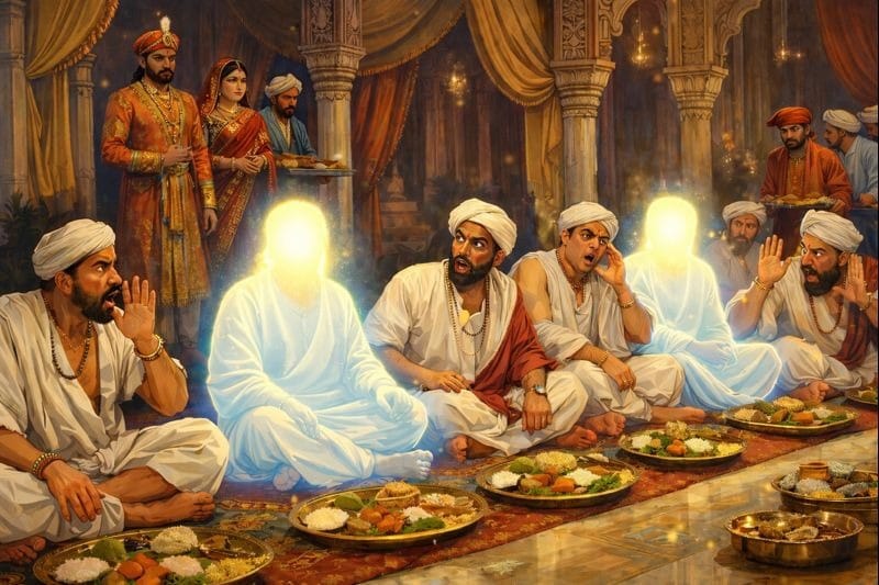 Angry Brahmins refusing to sit and feast in the royal palace if Sri Ravidas Maharaj was present