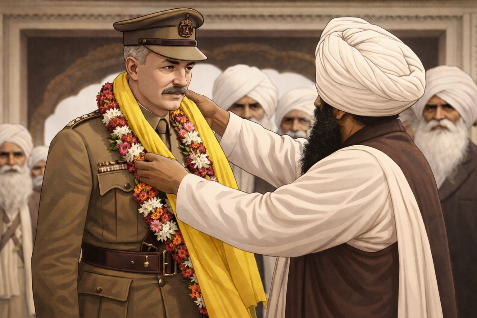 on vaisakhi 1919 after committing genocidal crime against punjabis majority sikhs in jallianwala bagh the british pay-roll manager sarbrah of akal takhat sahib