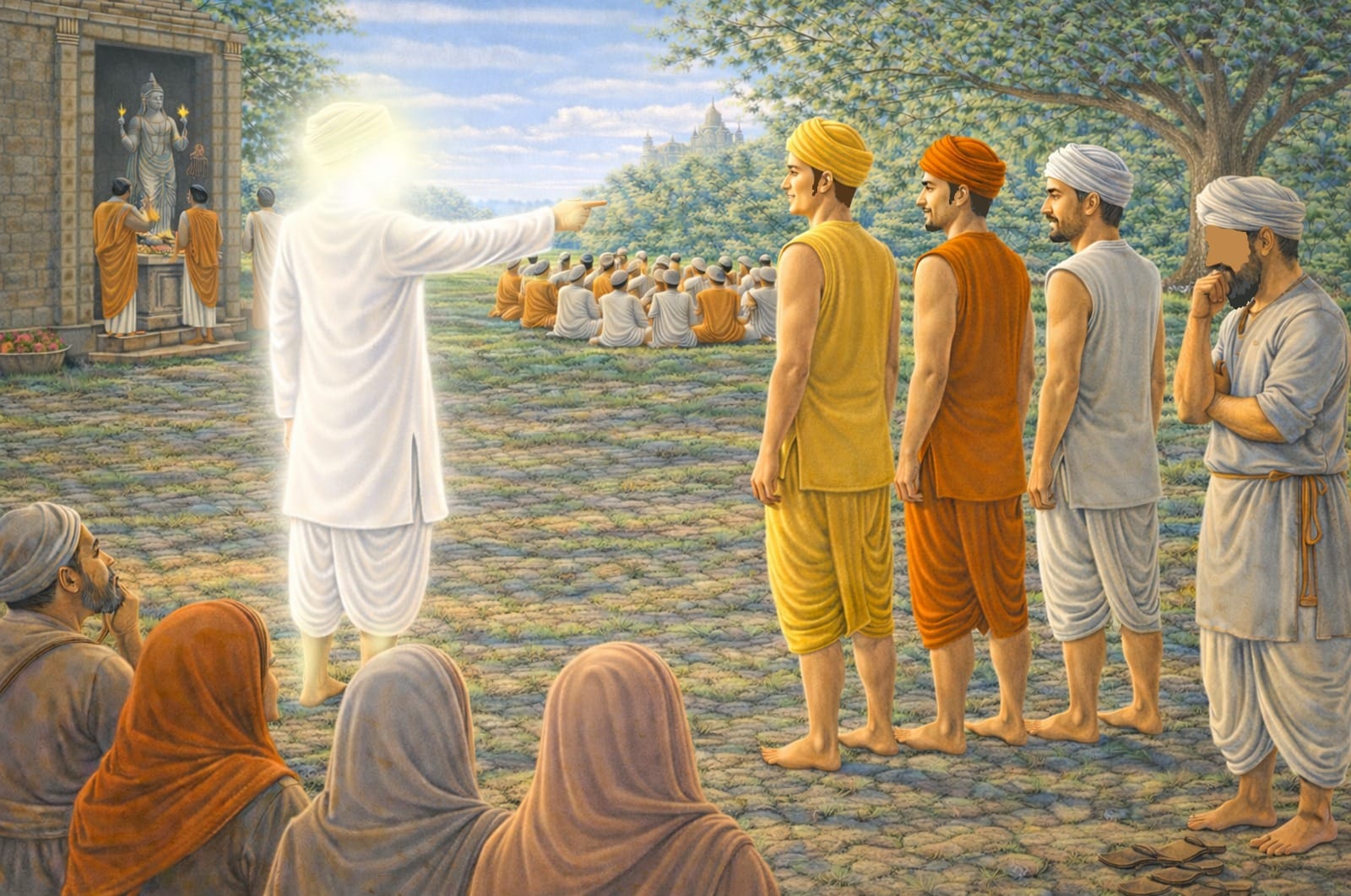 Sri Ravidas Ji as a teenager guiding his friends away from idol worship