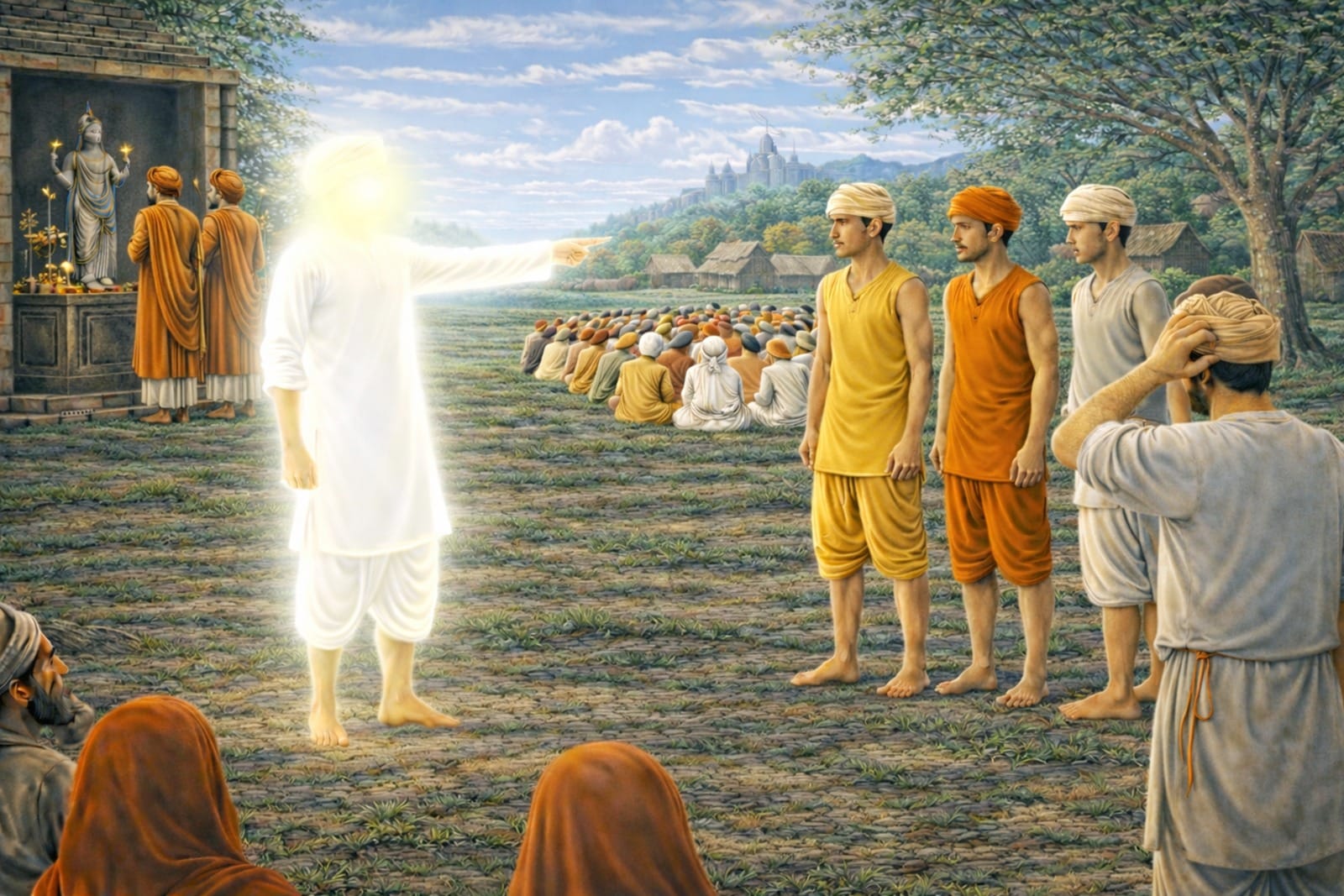 Sri Ravidas Maharaj Ji as a teenager encouraging others to meditate on the Formless Creator