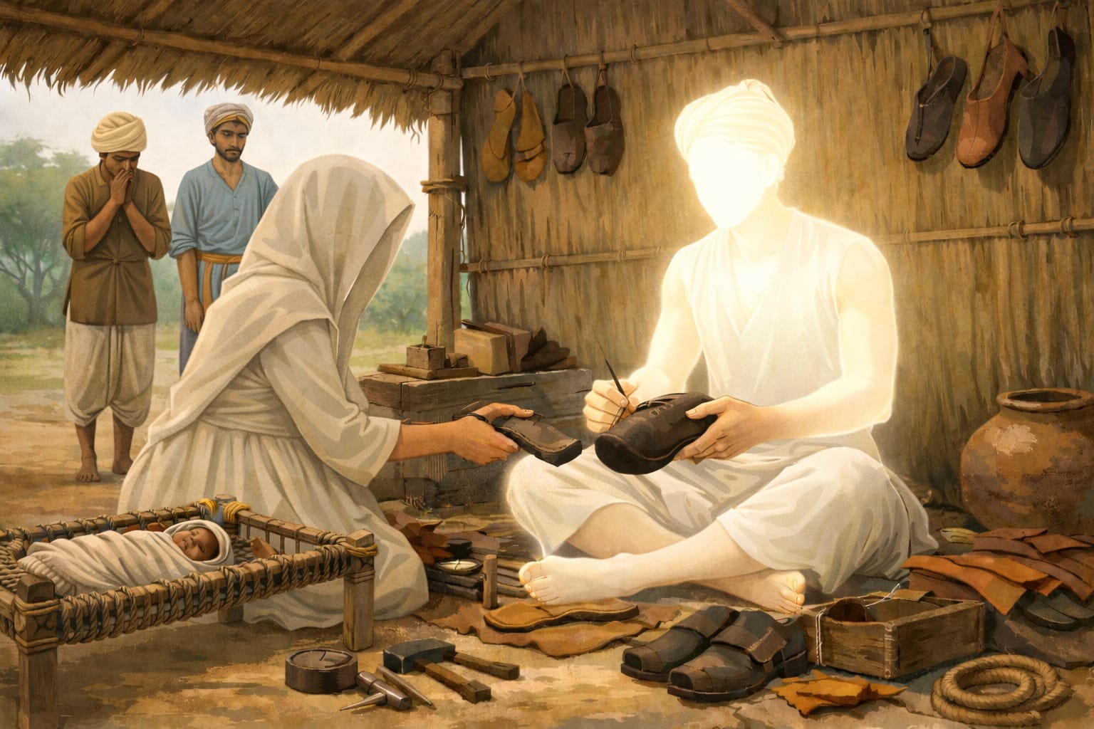 Sri Ravidas Sahib Ji with his wife Mata Lona Ji and his son Bhai Vijay Daas