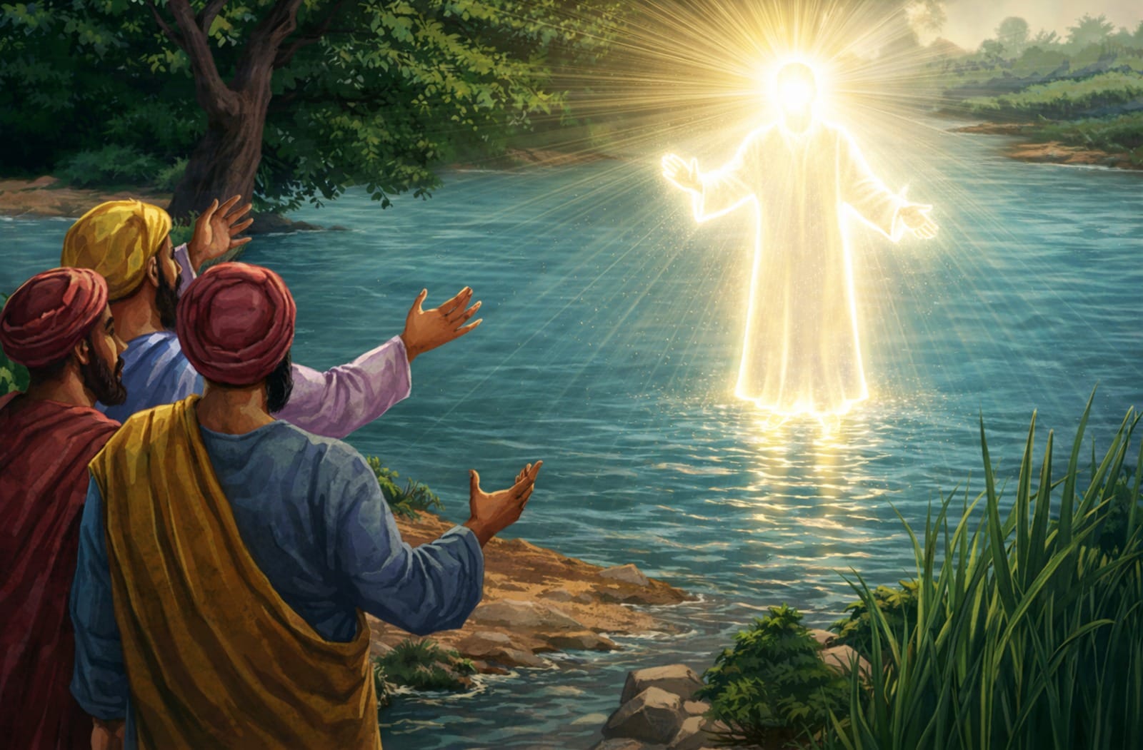 Satguru Nanak Dev Ji emerging from River Bein