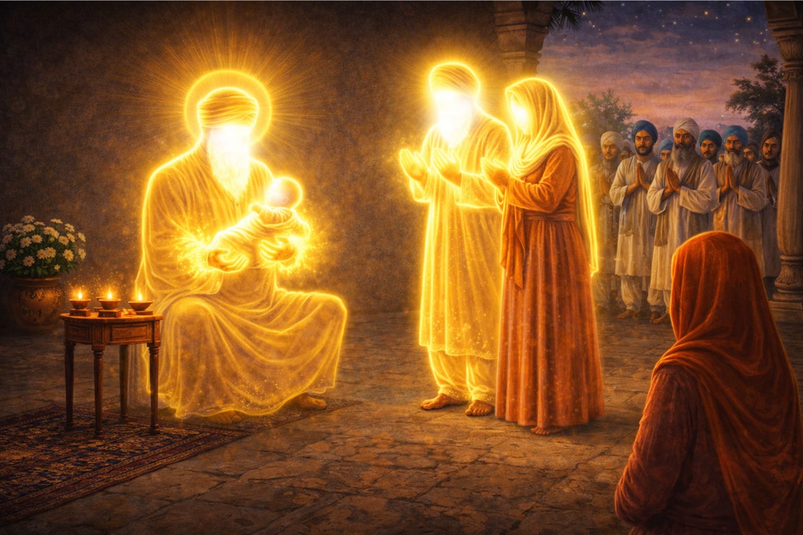 The Prakash, the coming of Guru Arjan Dev Ji in the house of Guru Ram Das Ji and Mata Bhani