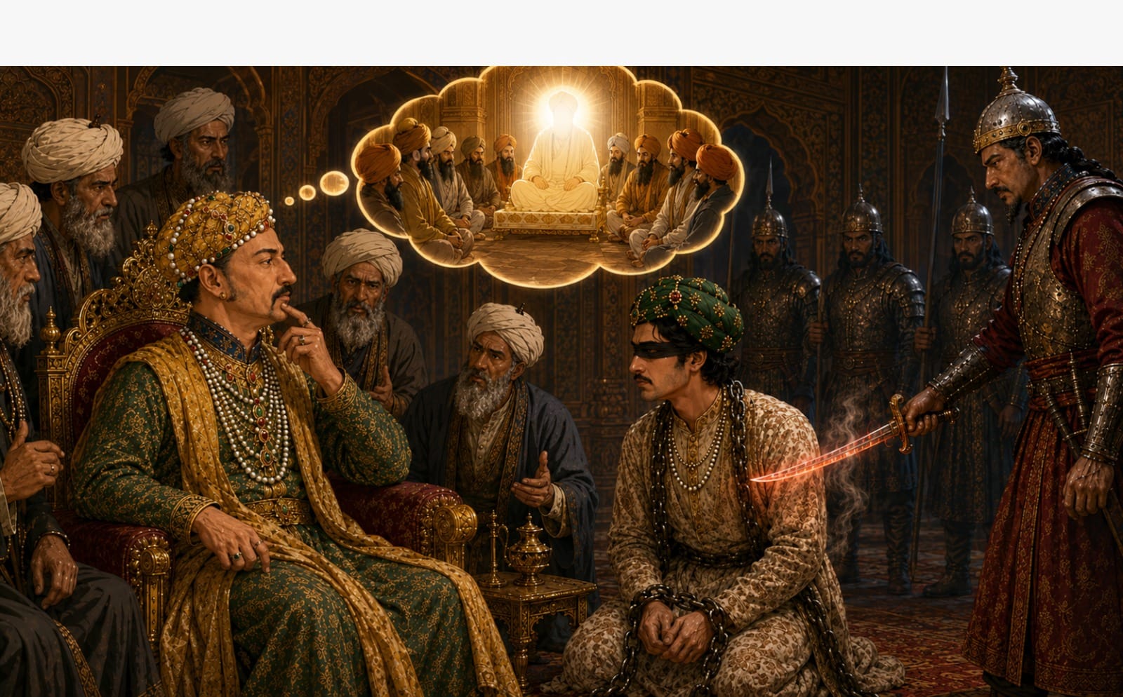 Advisors urging Jahangir to arrest Guru Arjan Dev Ji