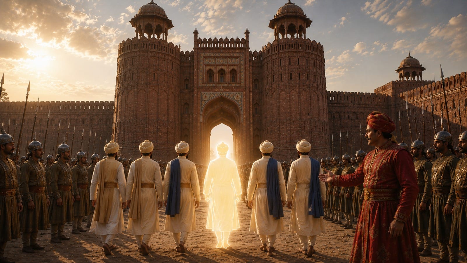 Guru Arjan Dev Ji entering Lahore Fort