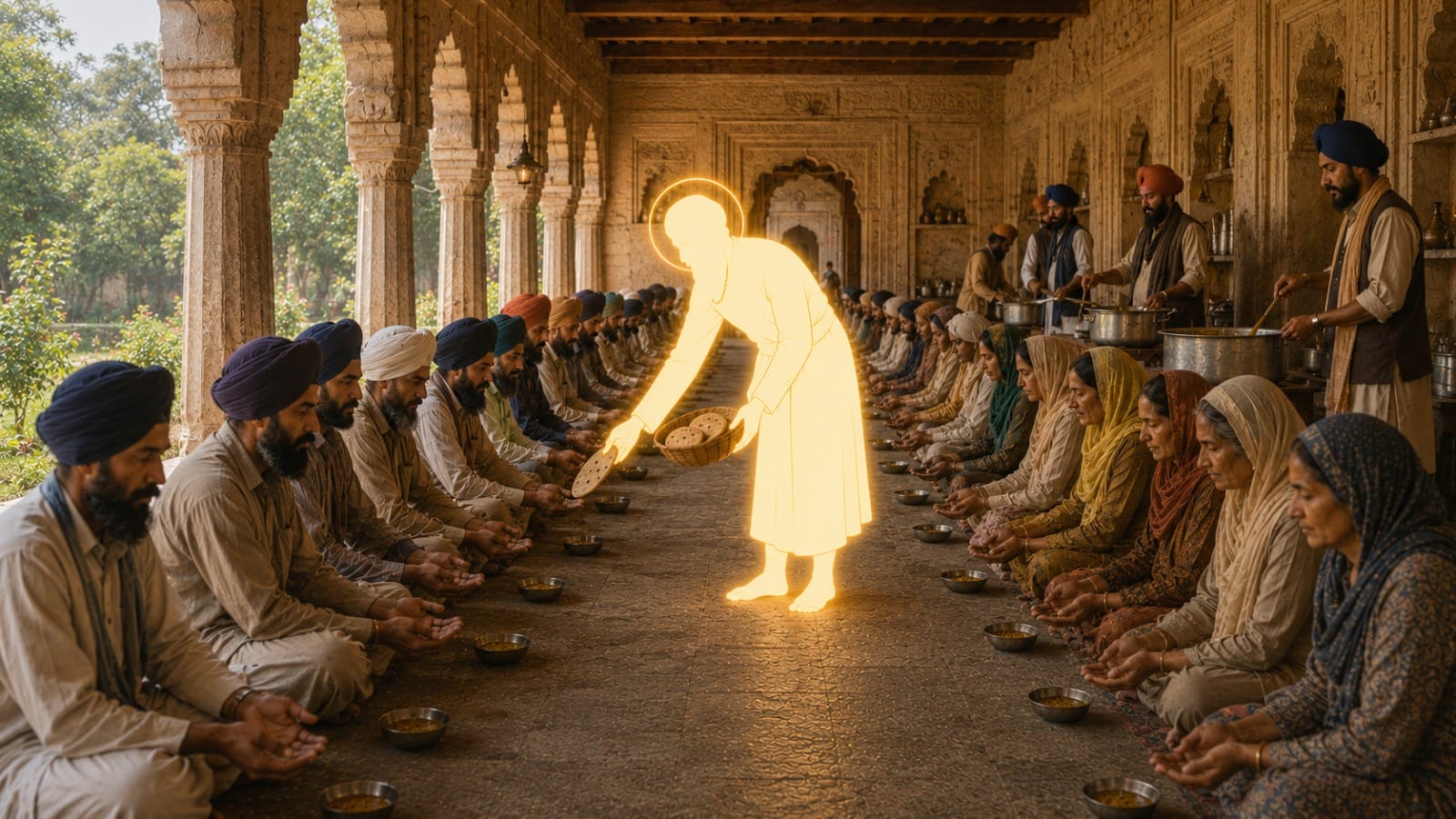 Guru Arjan Dev Ji serving Langar